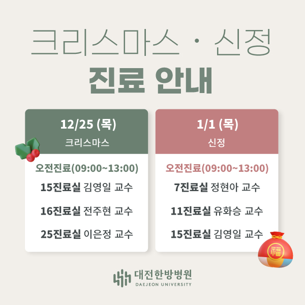 12월, 1월 공휴일 진료안내